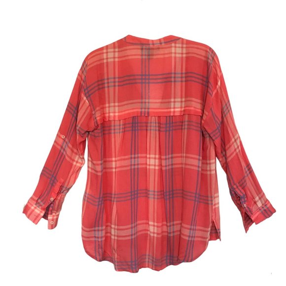 Nine West Georgia Iconic Plaid High Low Long Sleeve Top in Pink - Size S - Picture 3 of 6